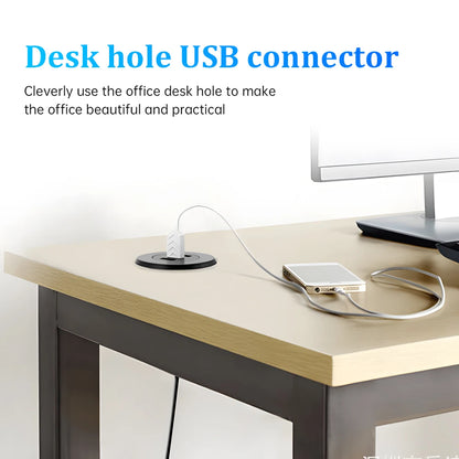 5Cm Grommet Hole In-Desk Mounting 3 Ports USB 2.0 Hub for Laptop PC Computer Three Splitter White USB2.0 Read Data Line Splitter